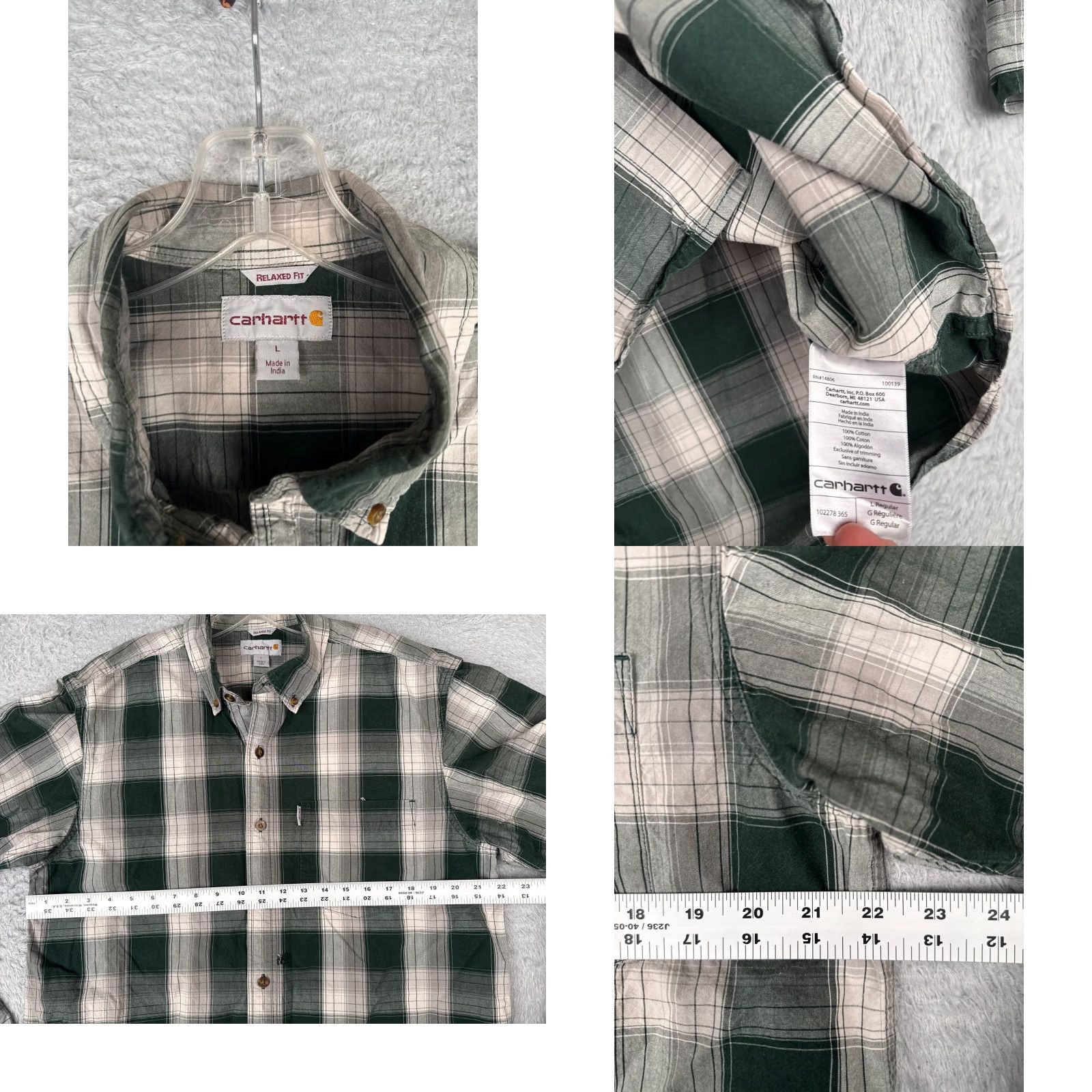 Carhartt Carhartt Shirt Men Large Green Plaid 100% Cotton Button Up Long Sleeve Casual Workwear Outdoor Mens Shirt Size US L / EU 52-54 / 3 - 8 Thumbnail