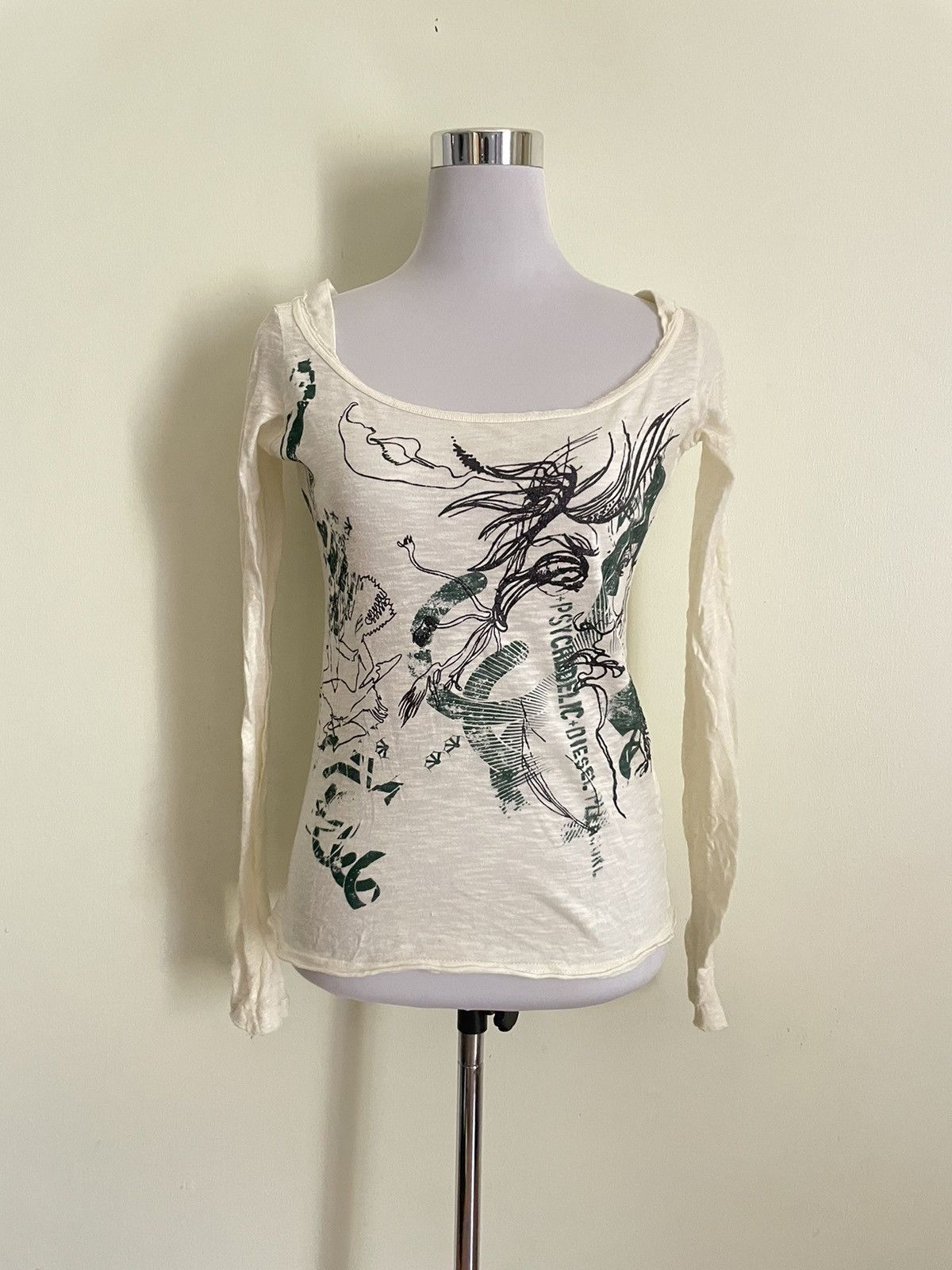 image of Diesel Printed Long Sleeve Tshirt in White, Women's (Size Small)