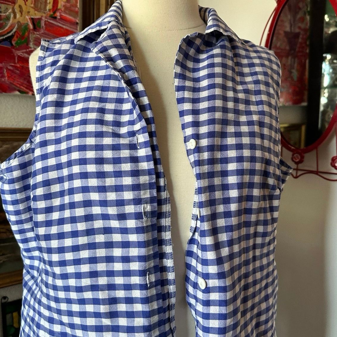 Other hillard & hanson blue white gingham button up tank top Size XL / US 12-14 / IT 48-50 - 2 Thumbnail