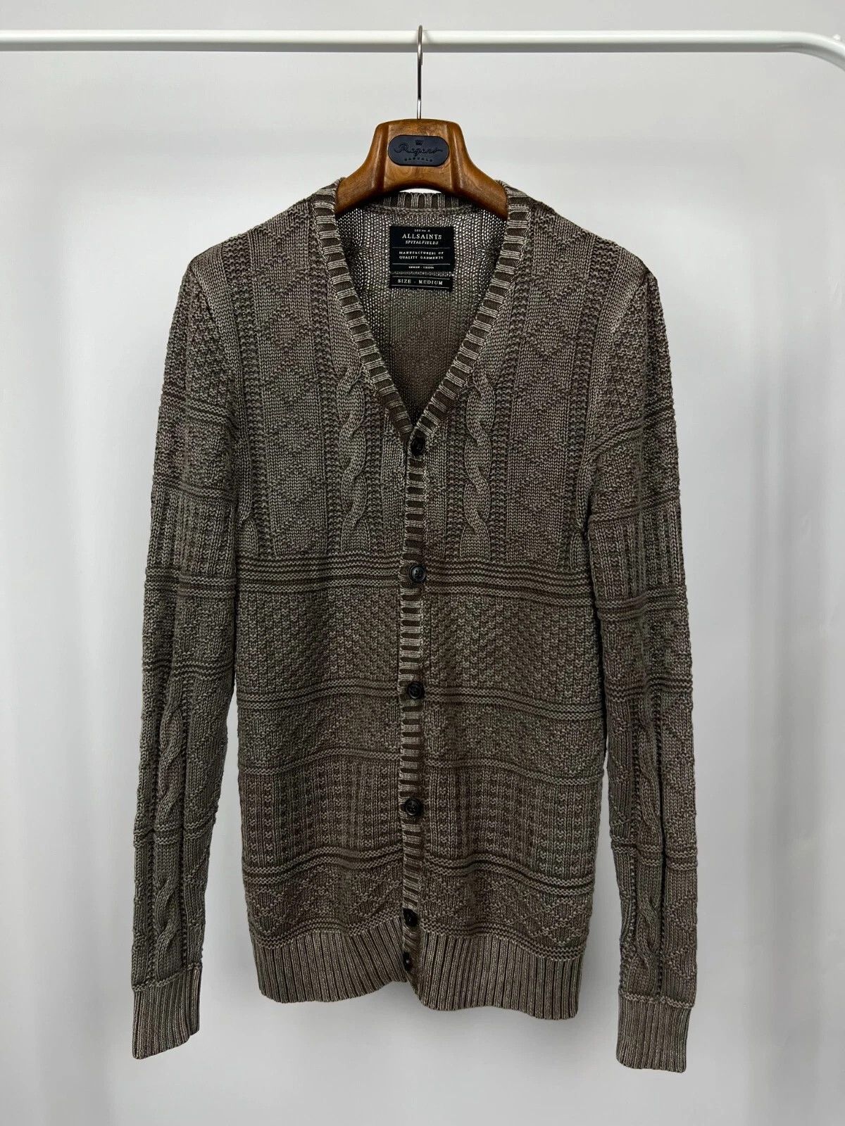 Allsaints Allsaints Valkyrie Cardigan Men's Cable Knit Cotton Sweater Size US M / EU 48-50 / 2 - 1 Thumbnail