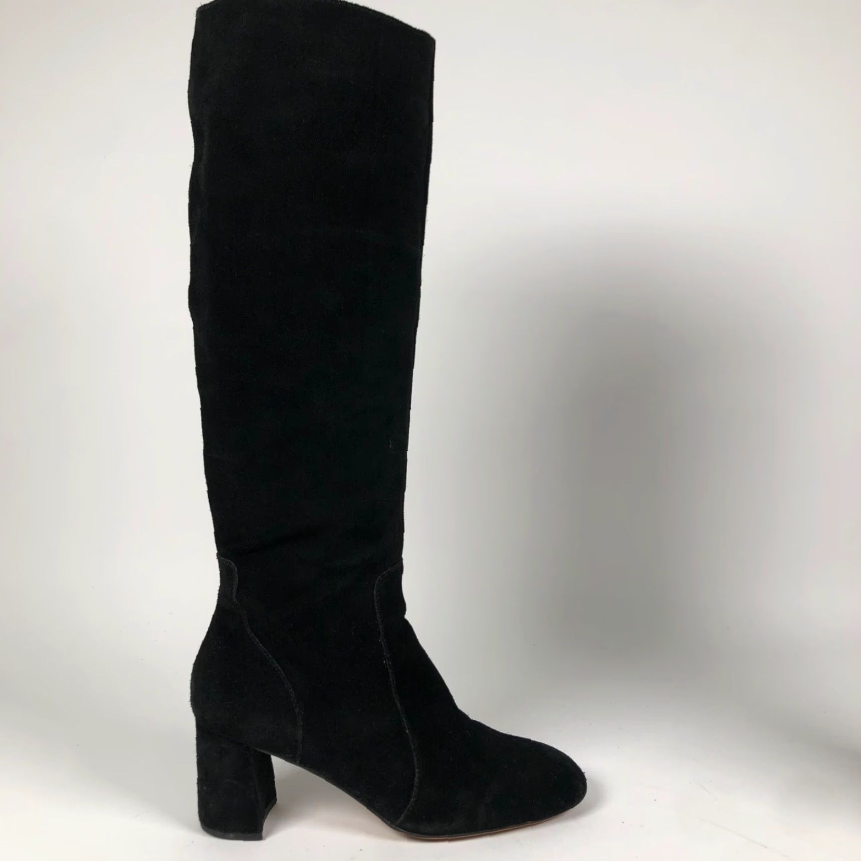 Vintage Essex Lane El Gano Boots Womens Size 7 M Black Suede Knee High Zip Block Heel Platform City Clubwear Disco Going Out Gothic Retro Size US 7 / IT 37 - 4 Thumbnail