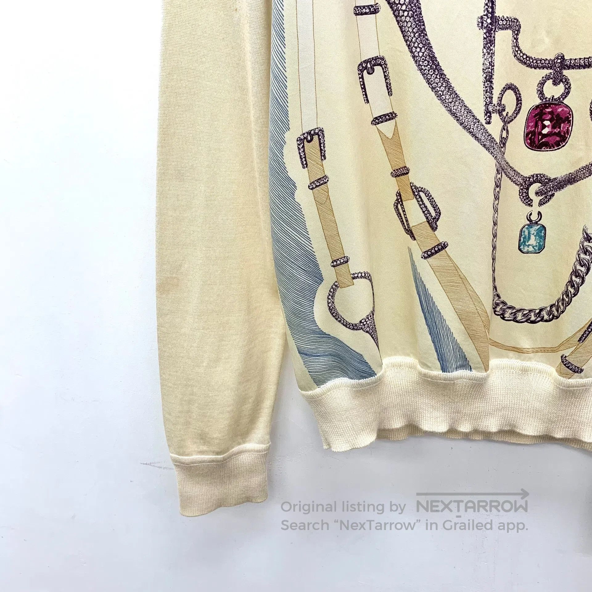 Hermes Hermes Beige mulberry silk rope pattern print cashmere cre Size XXS / US 00 / IT 34 - 4 Thumbnail