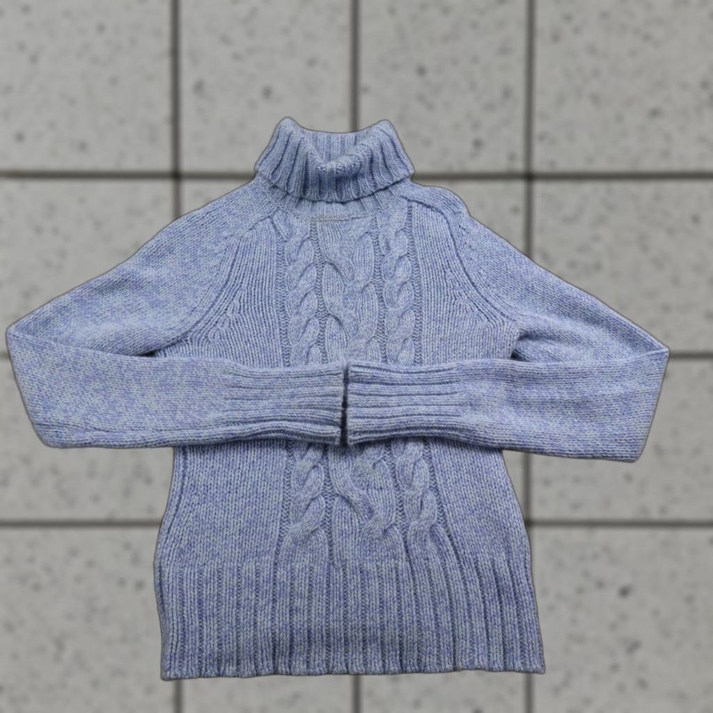 Express Express Sweater Womens M Blue Cable-Knit Turtleneck Pullover Merino Wool Cashmere Angora Size M / US 6-8 / IT 42-44 - 1 Thumbnail
