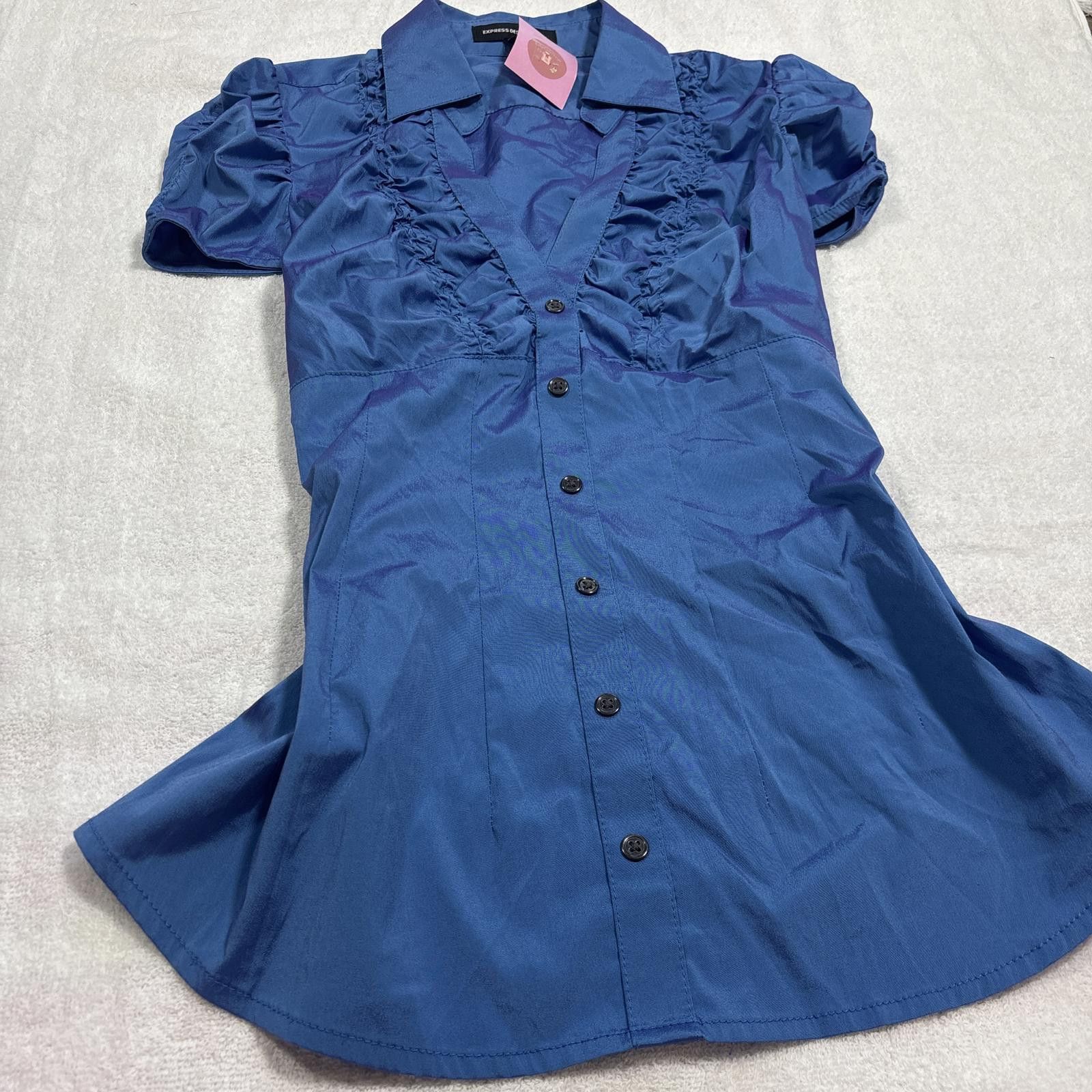 Express y2k office siren ruffle fitted blouse Size S / US 4 / IT 40 - 2 Thumbnail