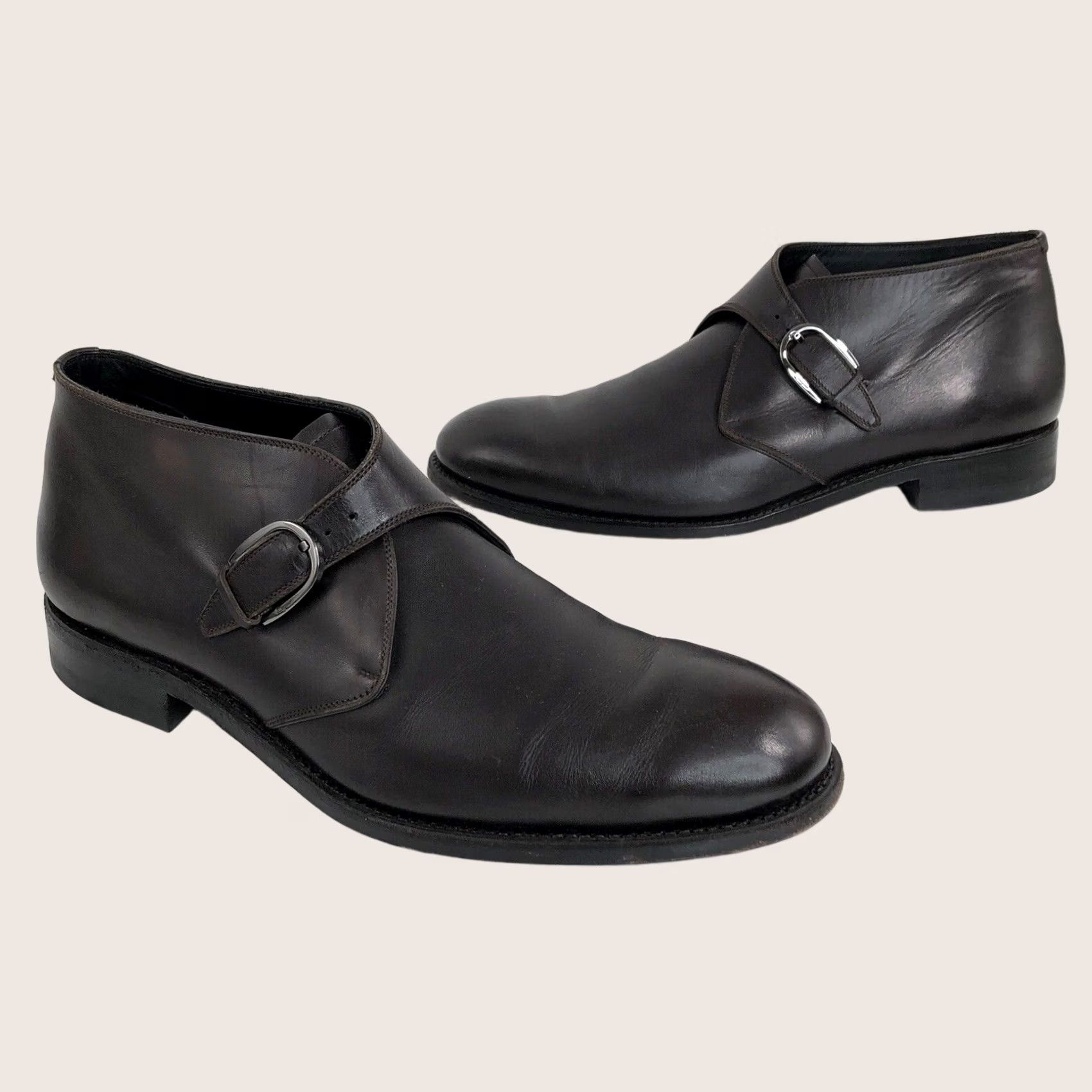 Salvatore Ferragamo Salvatore Ferragamo / TRAMEZZA 10 D Monk Strap Ankle Boots Men 10 Brown Leather Strap 24389 EXC Size US 10 / EU 43 - 1 Thumbnail