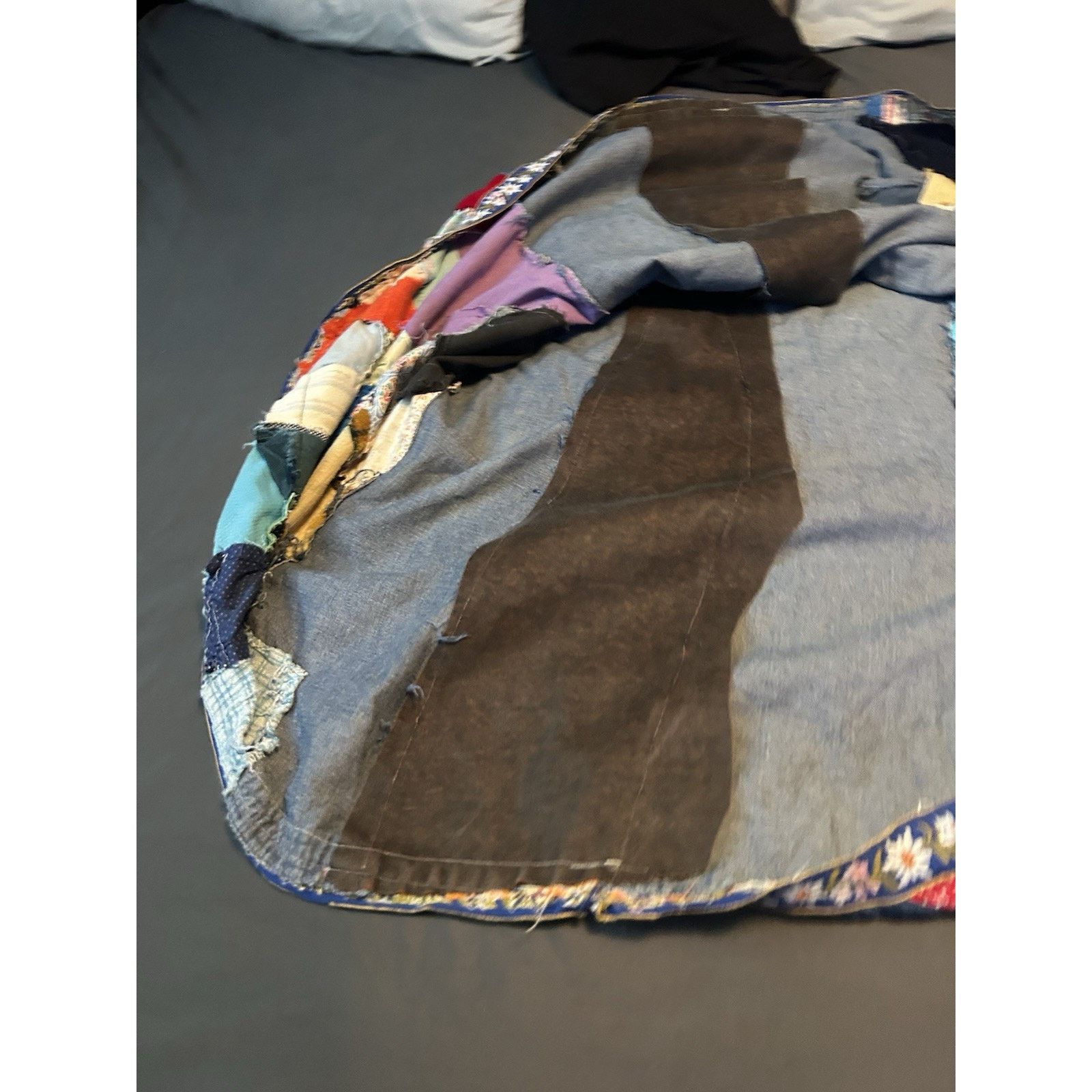Other Vintage Homemade Denim Leather Velvet Quilted Sewn Skirt Size 26" / US 2 / IT 38 - 19 Thumbnail