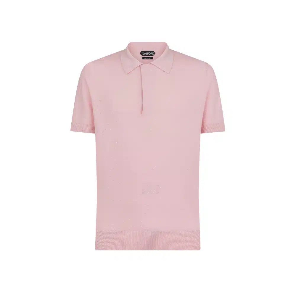 Tom Ford o1loc1c0325 KPS010 Silk Cotton Textured Polo Shirt in Pink Size US M / EU 48-50 / 2 - 1 Thumbnail
