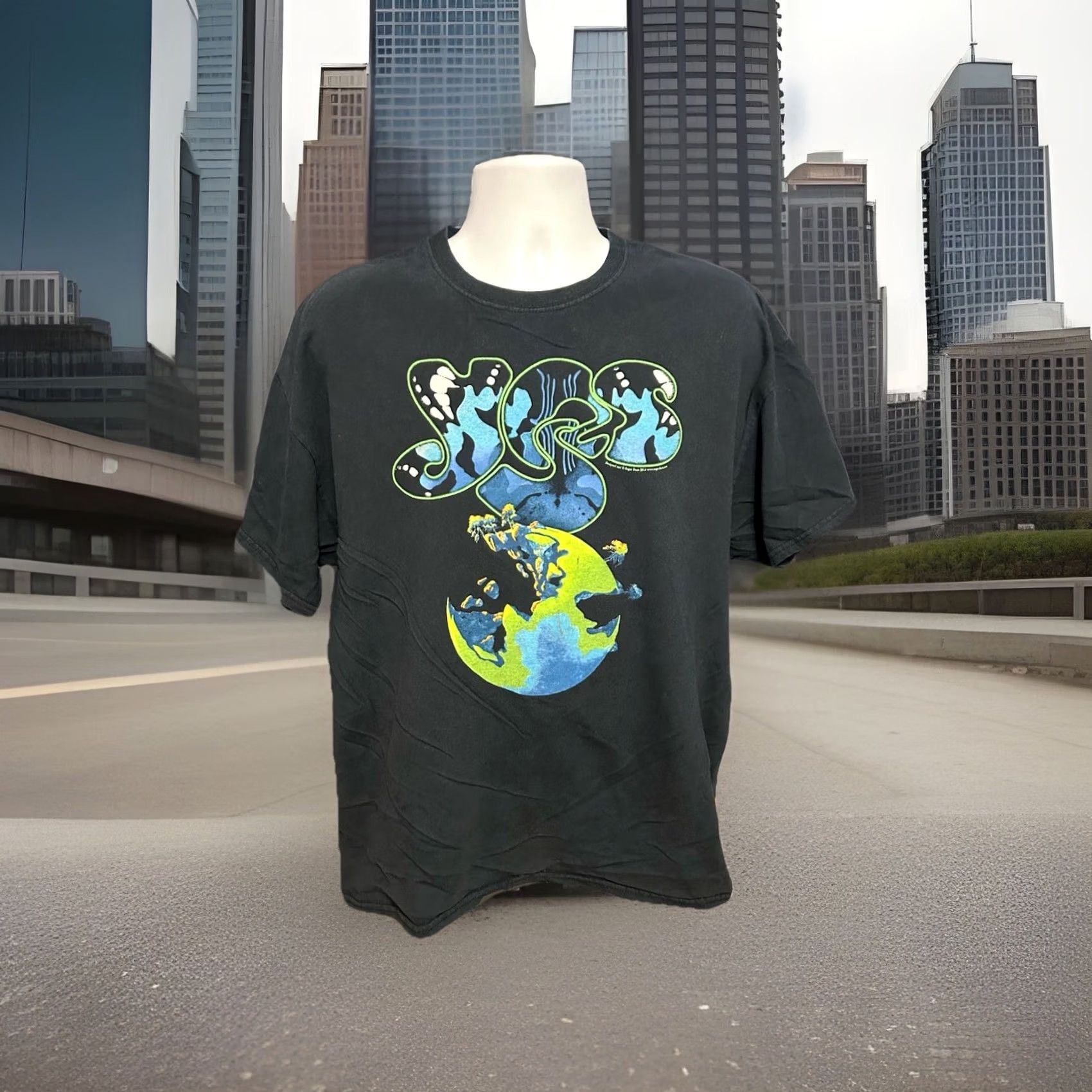 Gildan Yes Band 2014 Tour Shirt Men XL Black Short Sleeve Double Sided Rock Roll Size US XL / EU 56 / 4 - 5 Thumbnail