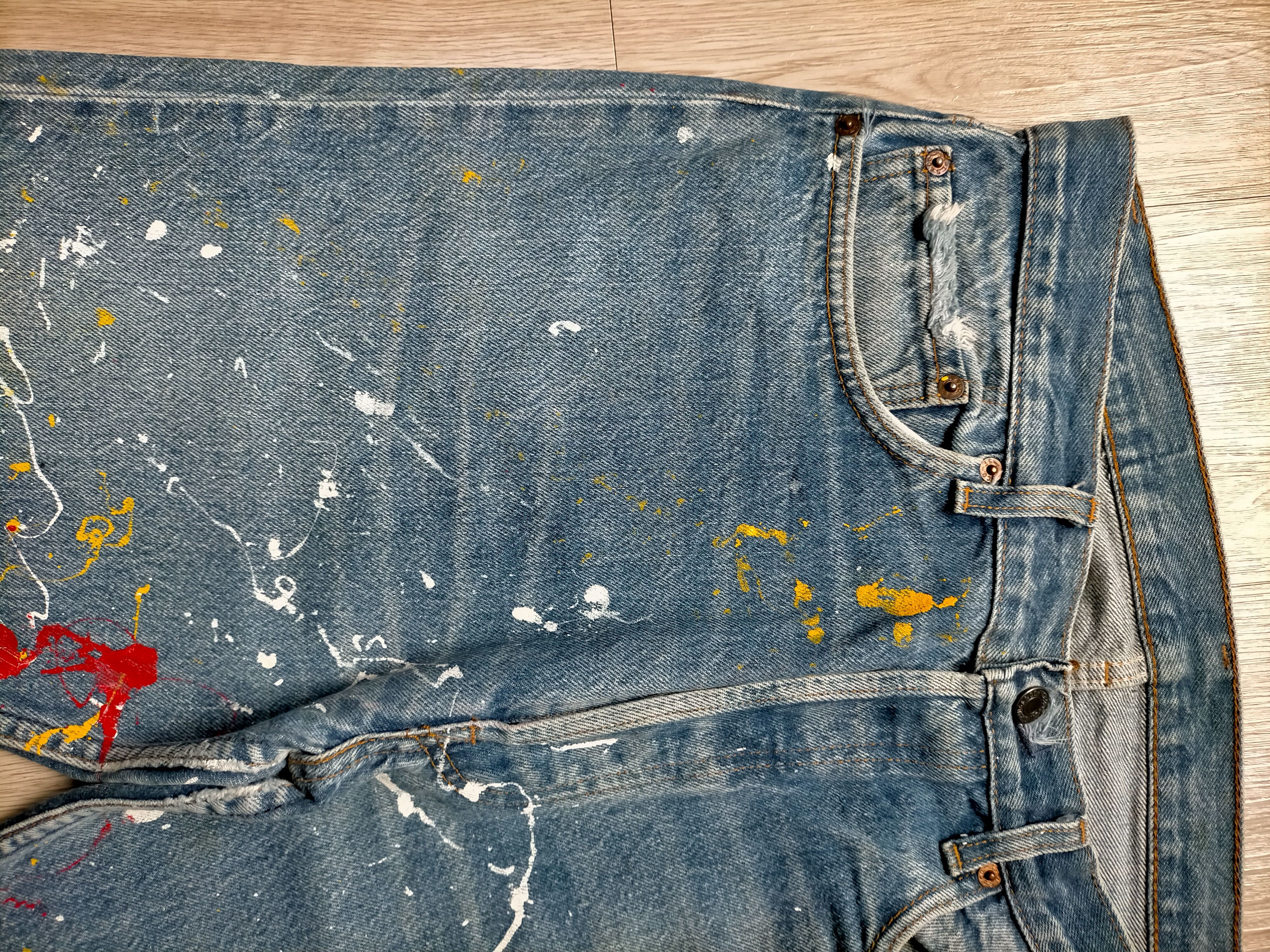 Levi's Vintage 80s Levis 501 usa Painted Denim Jeans Size US 33 - 5 Thumbnail