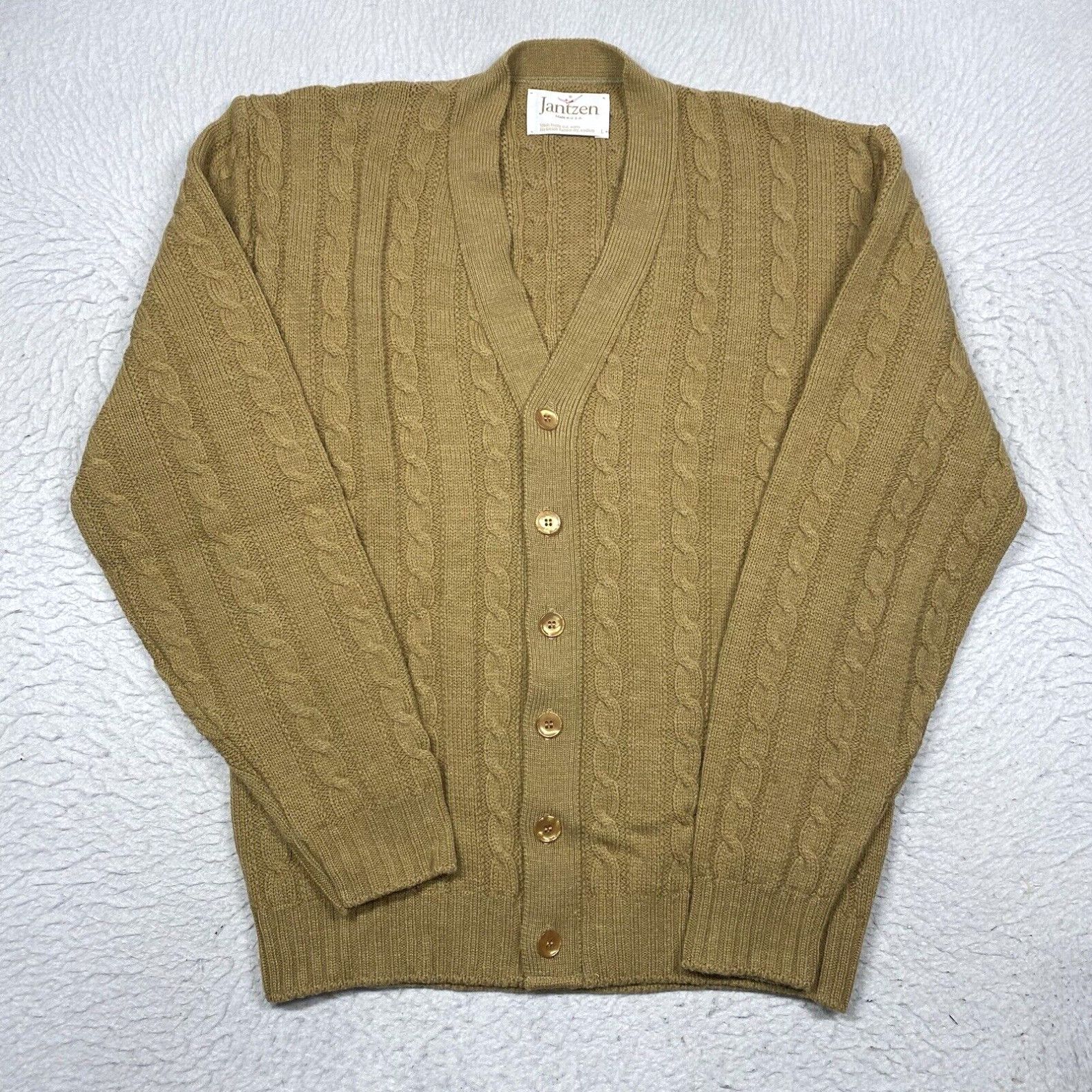 Vintage Jantzen Cardigan Size Medium Mens Red Knit Sweater Pure Wool Made cheapest In USA