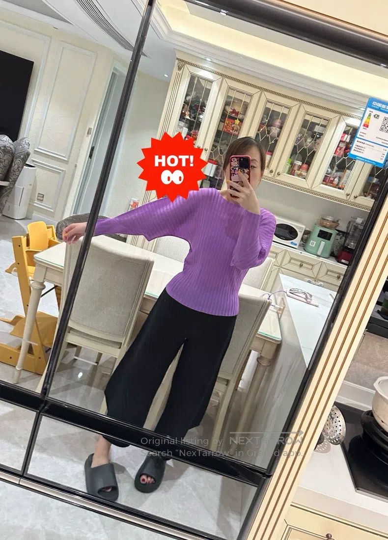 Issey Miyake Issey Miyake Oversized Purple Ribbed Long-sleeve Top Size L / US 10 / IT 46 - 1 Thumbnail
