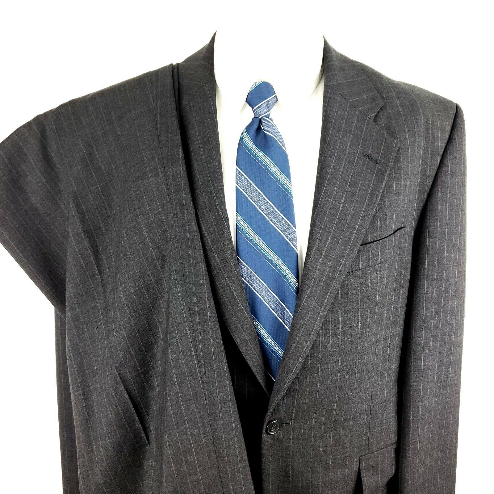 Savile Row Alexandre London Savile Row 40R 2 Button Stripe Gray Wool Su Size 40R - 1 Thumbnail