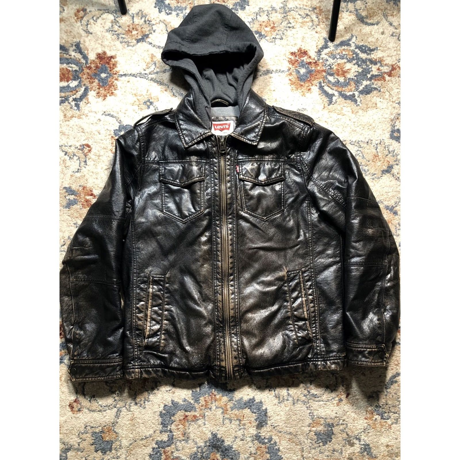 Levi's Levi's Jacket Mens M Brown Faux Leather Hooded Bomber Trucker Sherpa Zip Casual Travel Biker Motorcycle Vintage No Size US M / EU 48-50 / 2 - 7 Thumbnail