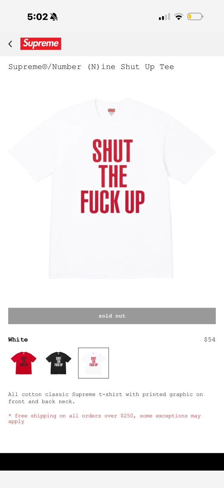 Number (N)ine × Supreme Supreme x Number nine -Shut the fuck up