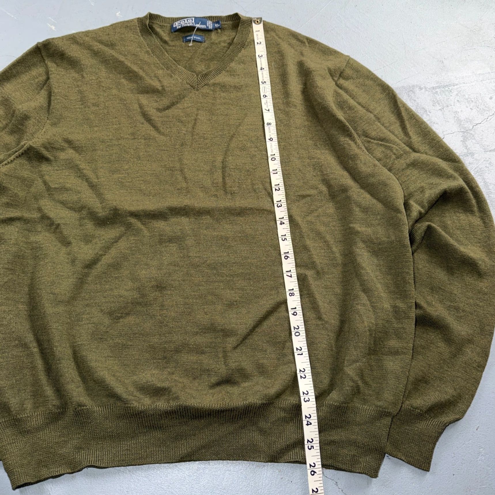 Polo Ralph Lauren VINTAGE Polo Ralph Lauren Wool Sweater V-Neck Mens XL Green Pullover Polo Ralph Lauren VTG Pullover Sweater Green Wool Solid Knit Long Sleeve Size US XL / EU 56 / 4 - 4 Thumbnail