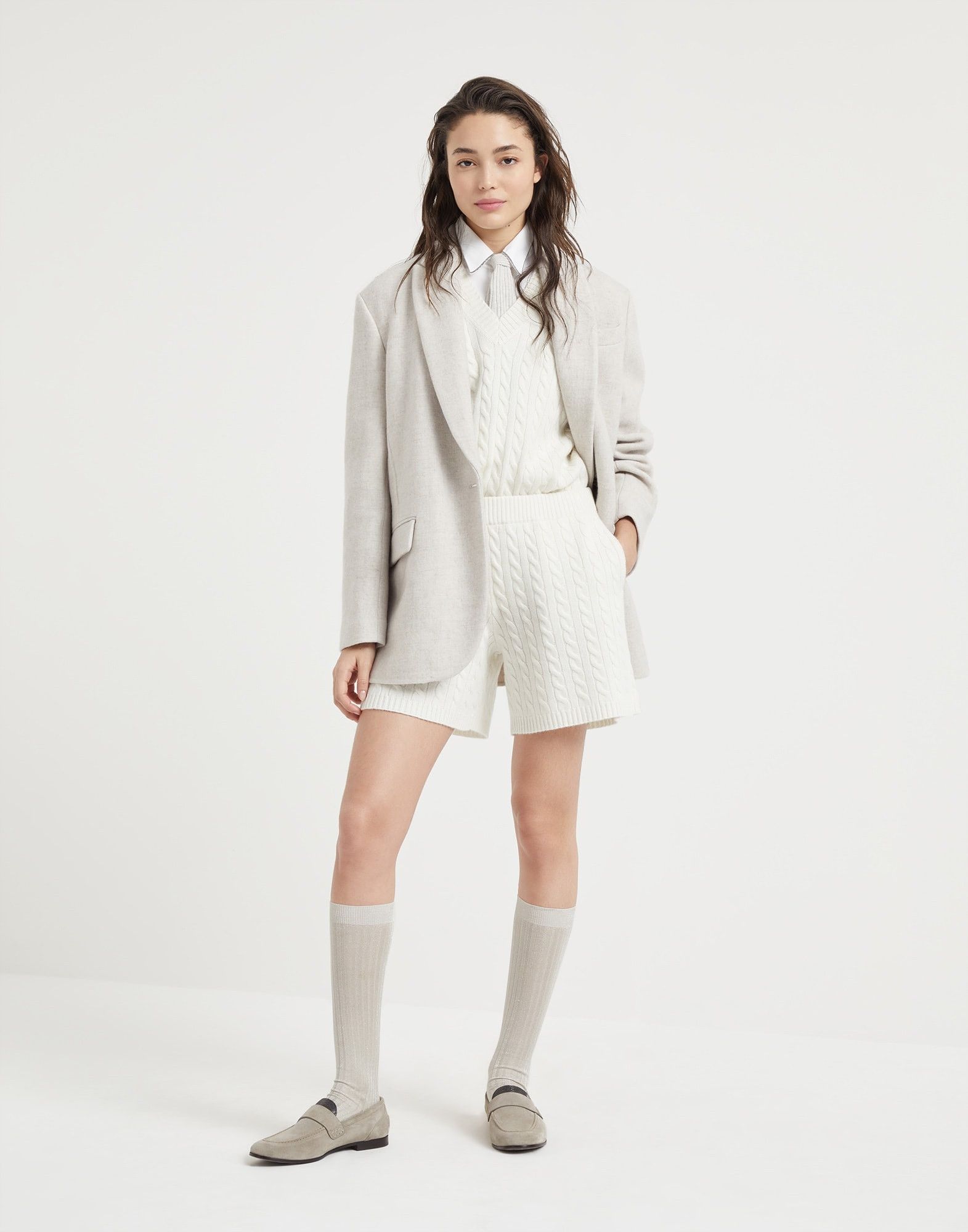Brunello Cucinelli o1la1rc1a1025 Cashmere Sweater in White Size M / US 6-8 / IT 42-44 - 5 Thumbnail