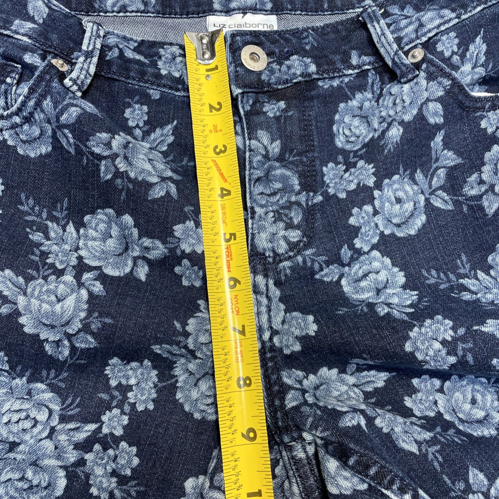 Liz Claiborne VINTAGE Liz Claiborne Women’s Petite 14P Blue Floral Print Straight Jeans Pants Size 36" / US 14 / IT 50 - 6 Thumbnail