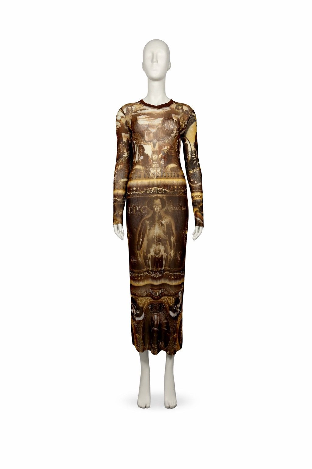 Jean Paul Gaultier 2000’s Mesh Native American X-Ray Dress in Brown, Women's