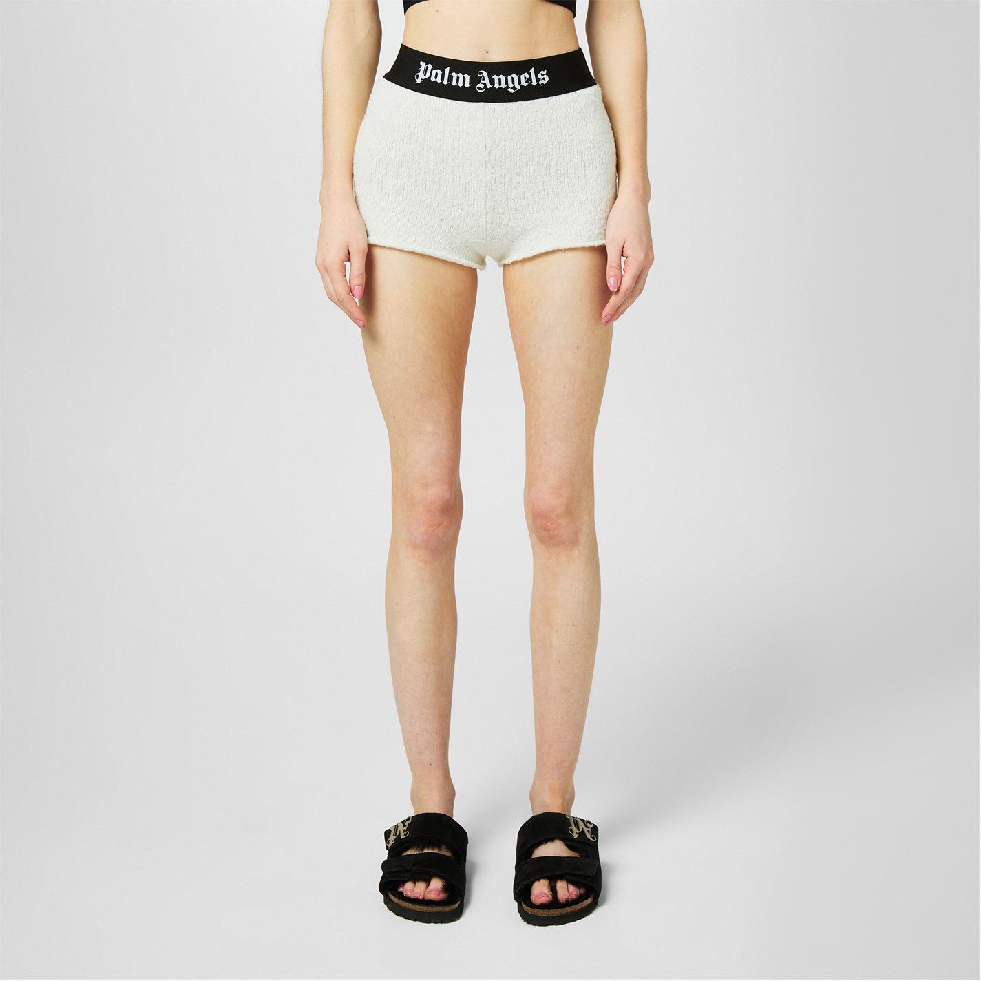 Palm Angels o1g2r1mq0325 Bouclé Logo Short in Off White & Black Size 27" / US 4 / IT 40 - 3 Thumbnail