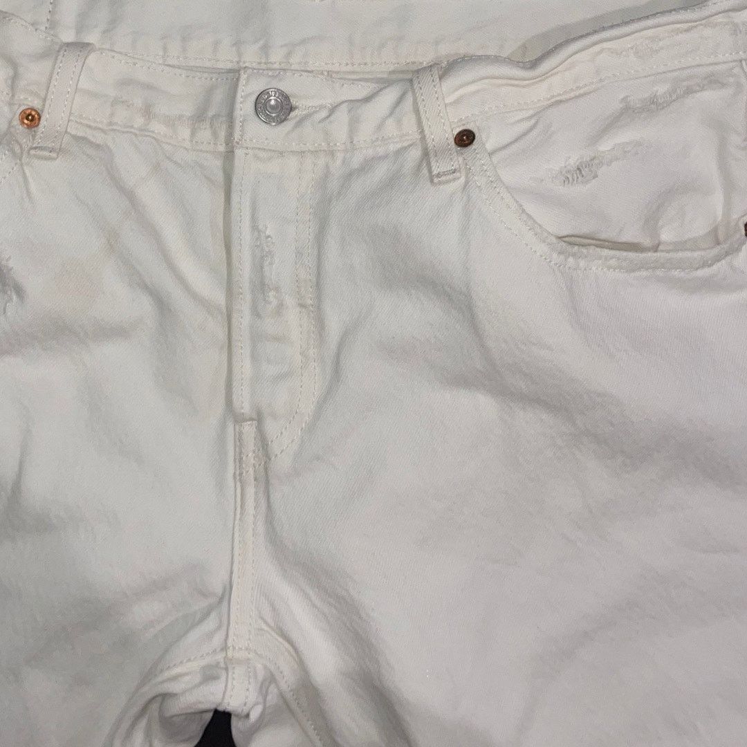 Levi's 501 Button Fly White Distress Denim Jeans Pants Size 31x32 Size 31" - 3 Thumbnail