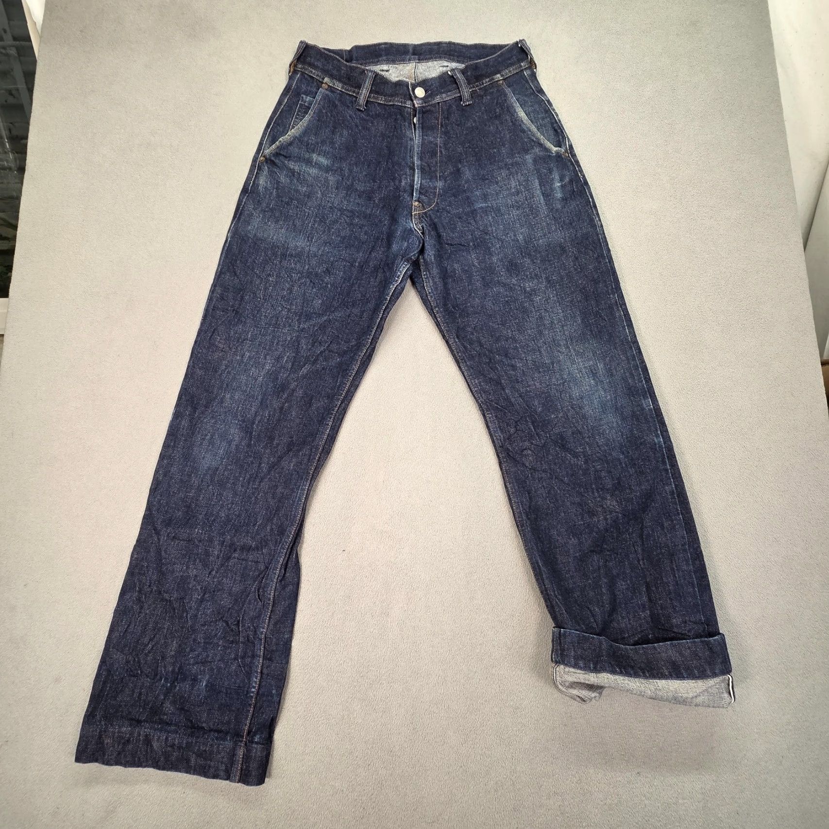 Trophy Clothing Trophy Clothing Dirt Denim Indigo Selvedge Jeans Buckleback Bootcut Baggy 28x32 Jeans Mens Blue 28 Inseam 32 Buckle Buckle Back Stadium? Size US 28 / EU 44 - 2 Thumbnail