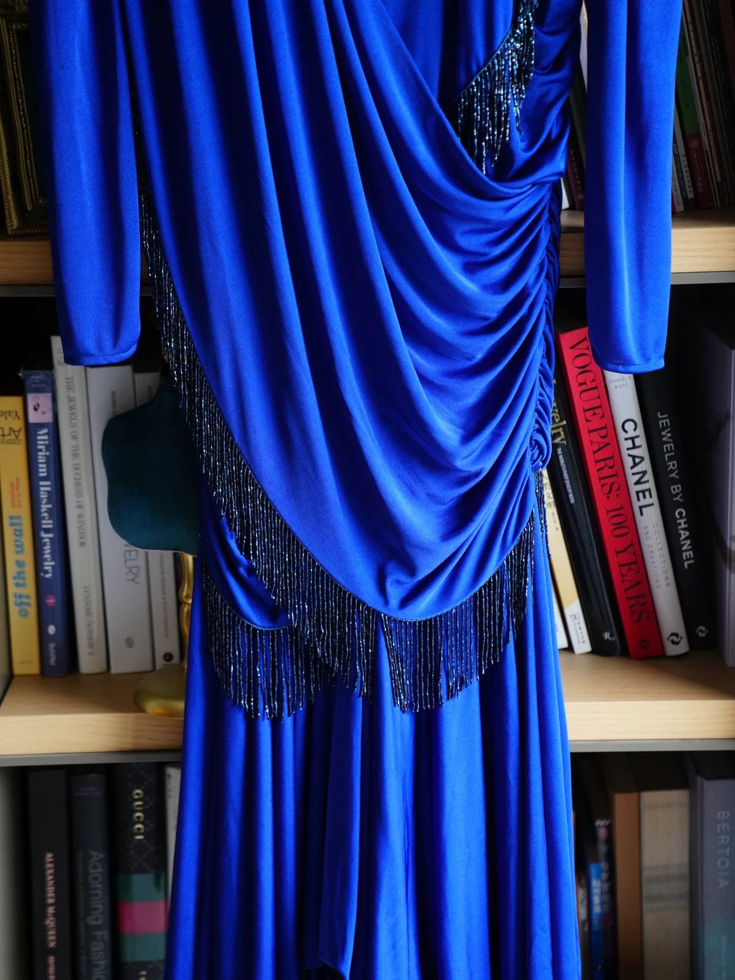 Vintage Vintage Klein Blue Pleated Beaded Tassel Dress Size L / US 10 / IT 46 - 4 Thumbnail