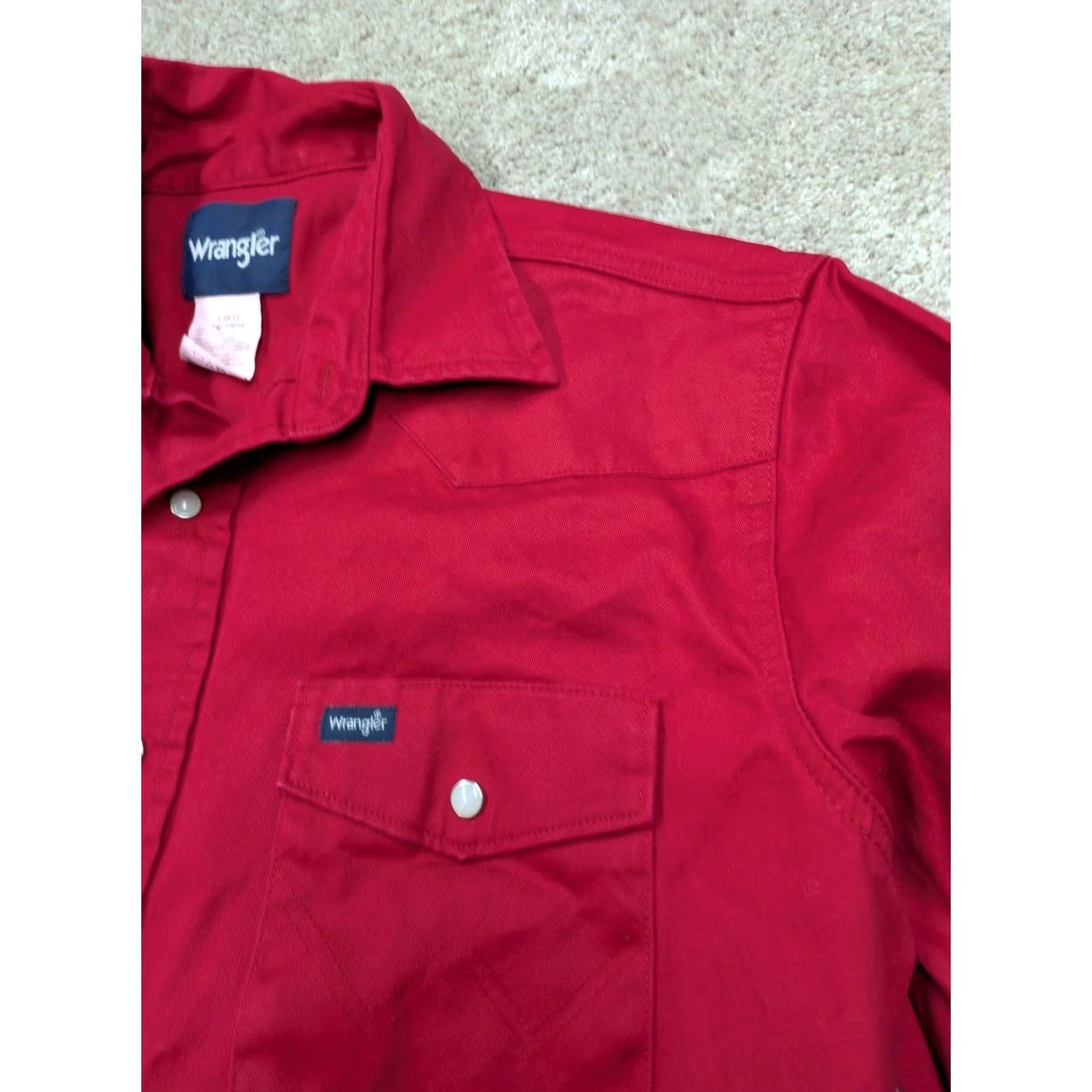 Wrangler Wrangler Shirt Mens Large Red Solid Western Pearl Snap Button Brush Popper Thick Size US L / EU 52-54 / 3 - 5 Thumbnail