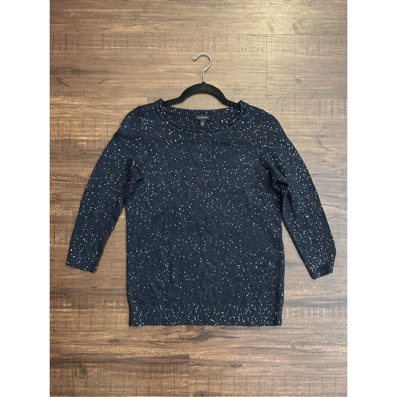 Robert Talbott Talbots Navy Blue Sequin Knit Holiday Sweater, Size Small Size S / US 4 / IT 40 - 1 Thumbnail