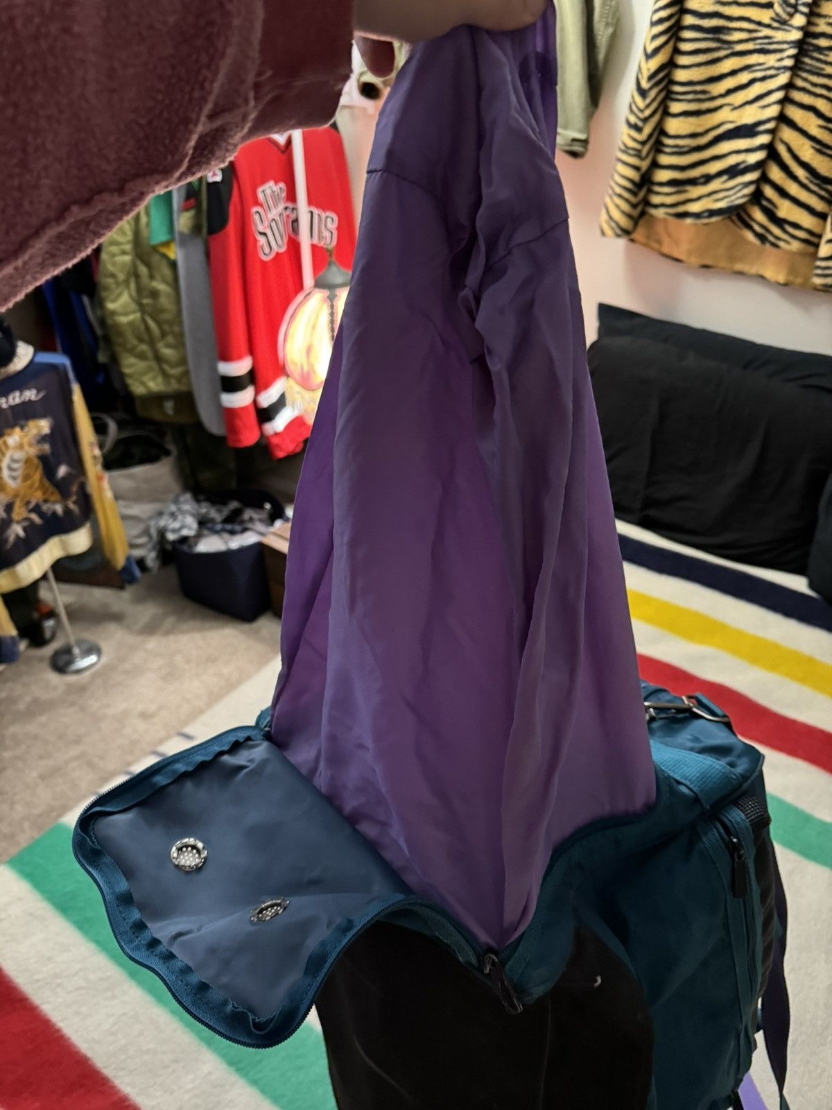 Nike × Vintage Vintage 80s 90s Purple Teal Aqua Nike Jumbo Duffle Bag BRS Size ONE SIZE - 9 Thumbnail
