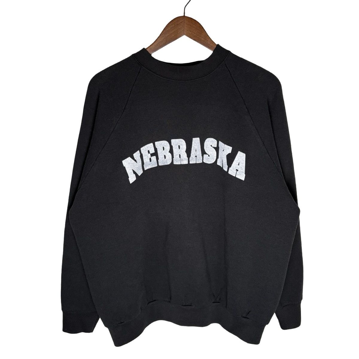 Vintage 90s Faded Black Nebraska Sweatshirt Large Creeper
