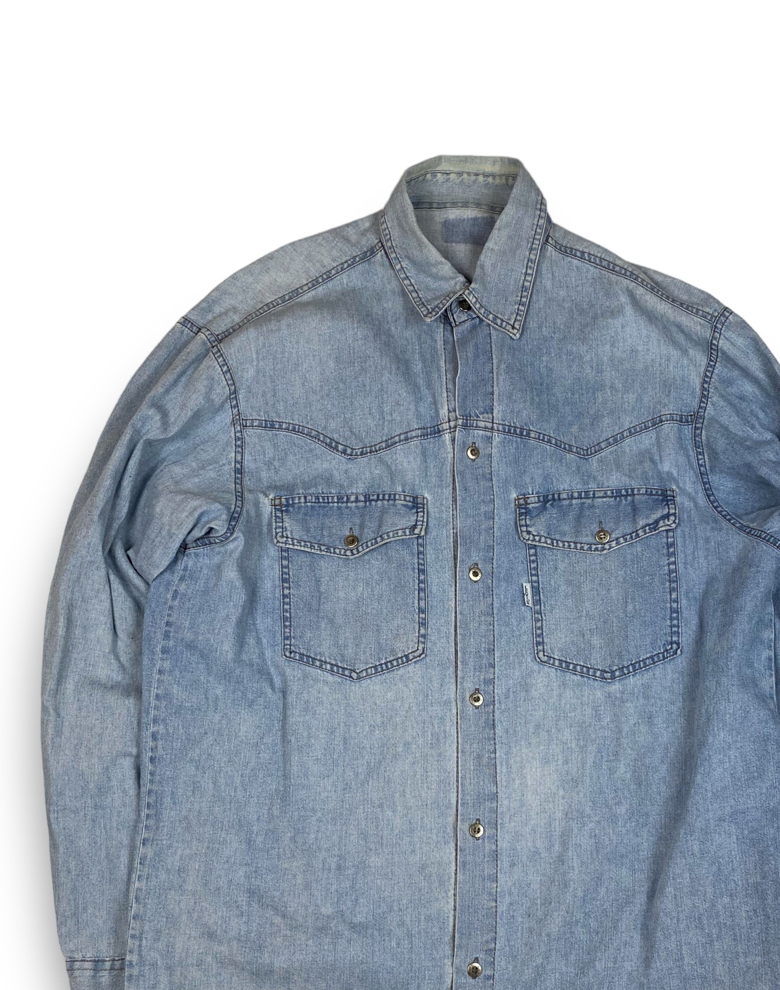 Jean 80s Vintage LEVI'S Big E White Tab Light Blue Denim Shirt Size US L / EU 52-54 / 3 - 3 Thumbnail