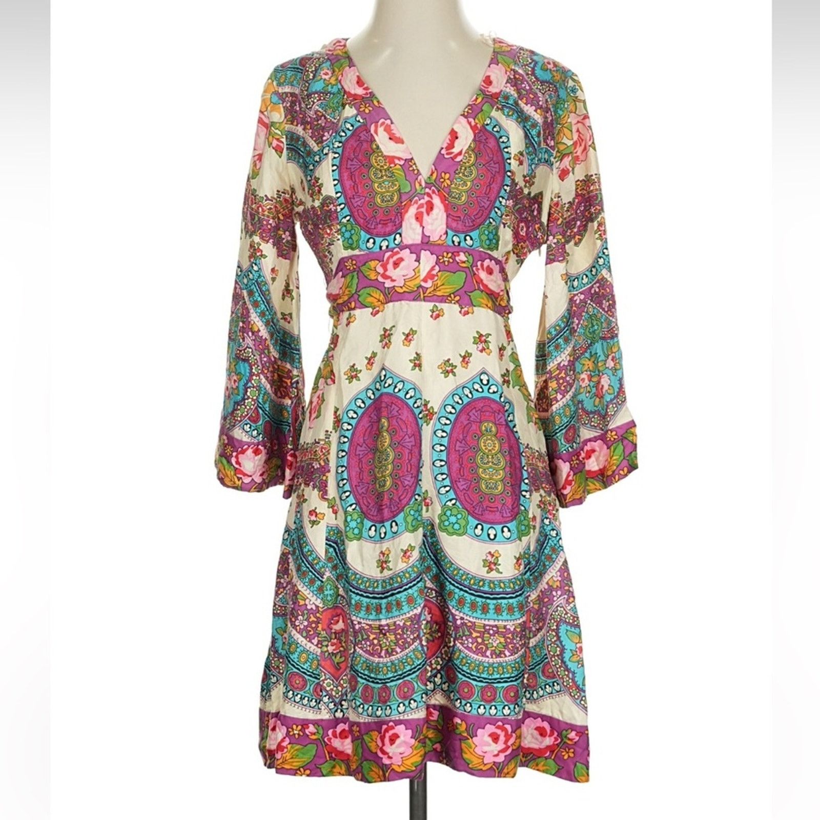 & Other Stories Aqua 100% Silk V-Neck Dress Size S / US 4 / IT 40 - 1 Thumbnail
