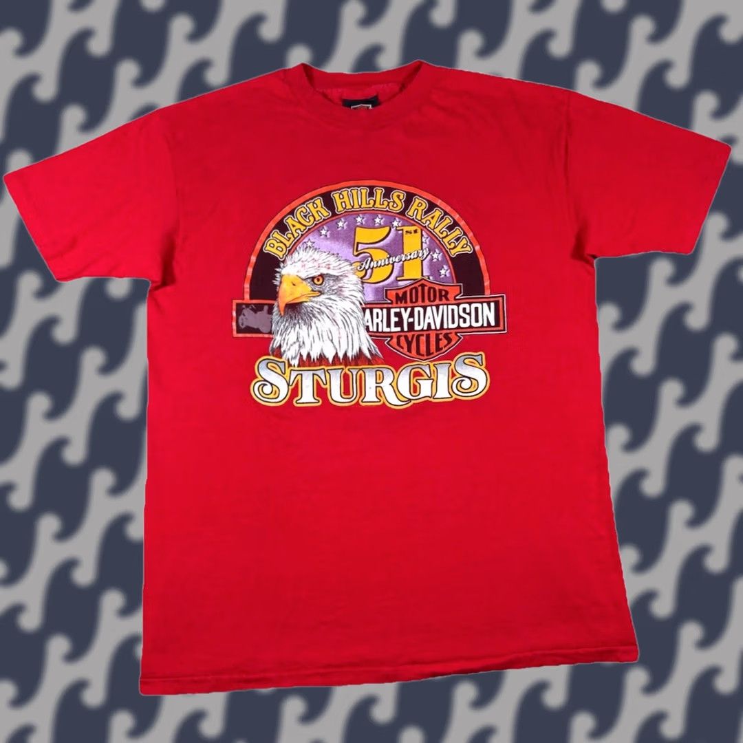 Harley Davidson VINTAGE Harley-Davidson T-Shirt Red 90s Sturgis Black Hills Rally Logo Graphic Print Crew Neck Short Sleeve XL Men Size US XL / EU 56 / 4 - 1 Thumbnail