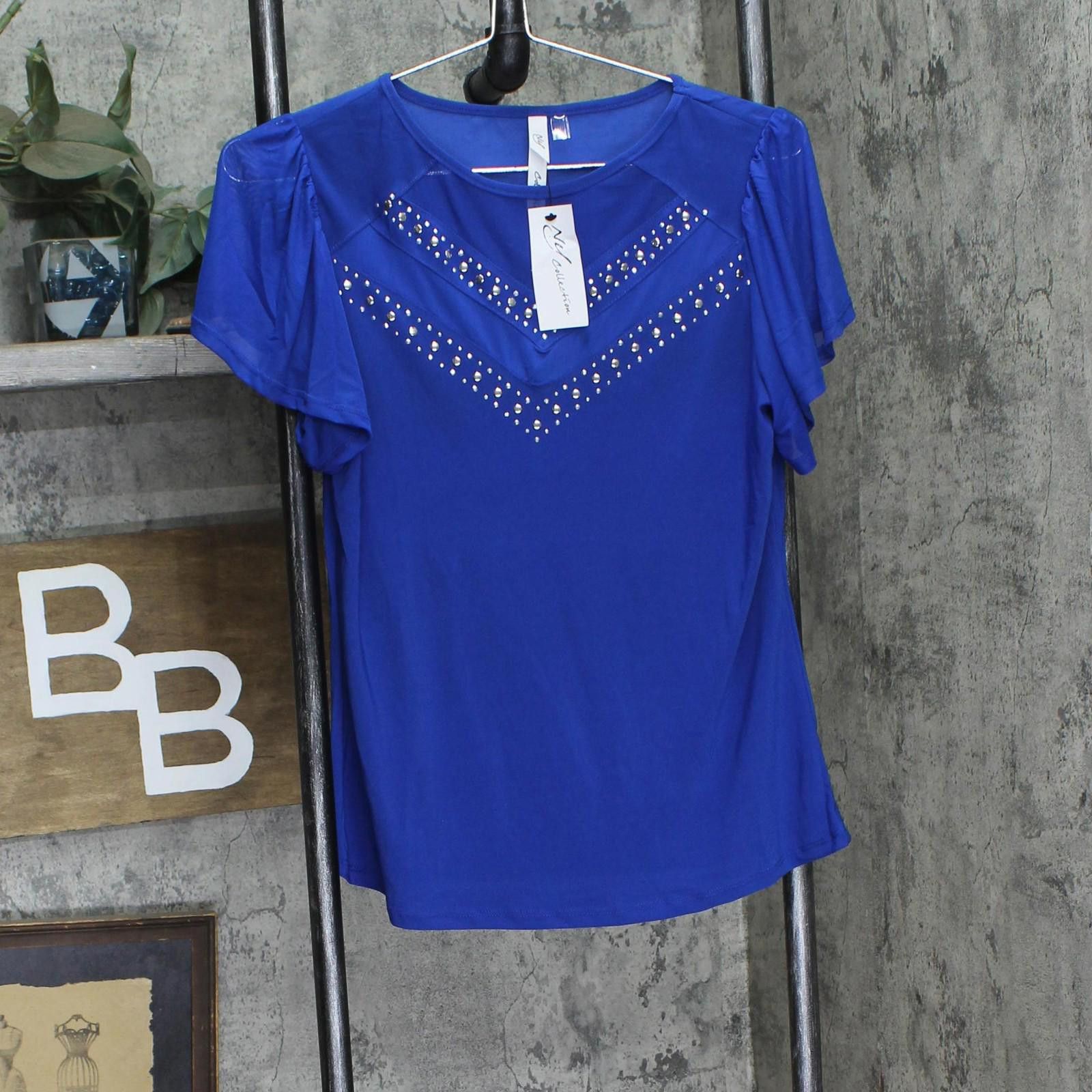 Other Nwt Ny Collection Flutter Sleeve Top Surf The Web Blue Pm Size M / US 6-8 / IT 42-44 - 1 Thumbnail
