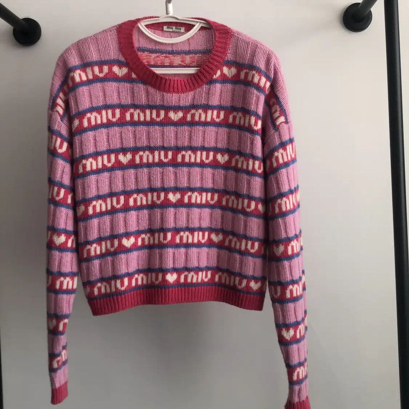 Miu Miu Miu Miu Pink Wool Sweater with Heart Motif 0089 Size M / US 6-8 / IT 42-44 - 1 Thumbnail