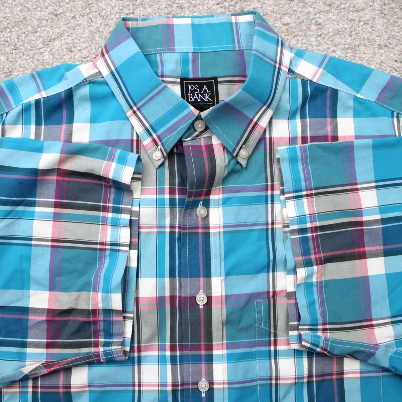 Jos. A. Bank Jos. A. Bank Traveler Shirt Mens XL Blue 100% Cotton Short Sleeve Button Down Size US XL / EU 56 / 4 - 2 Thumbnail
