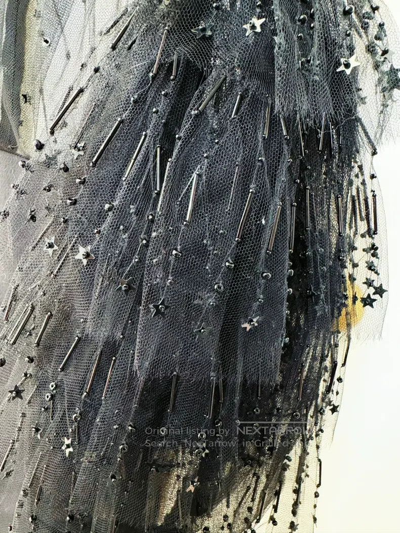 Valentino Valentino Black mesh embroidered star sequin beaded dress Size L / US 10 / IT 46 - 3 Thumbnail