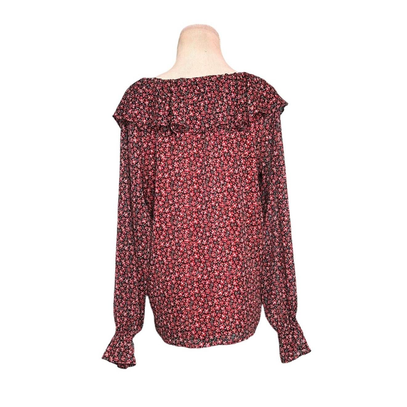 Loft Loft red floral long sleeves ruffled sheer blouse size small Size S / US 4 / IT 40 - 2 Thumbnail