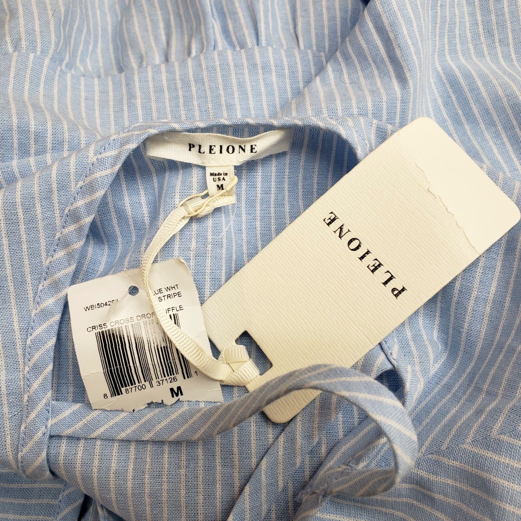 Vintage Pleione Womens Striped Top Shirt 3/4 Sleeve Blue White Ruffle Hem Cotton M Womens Size M / US 6-8 / IT 42-44 - 5 Thumbnail