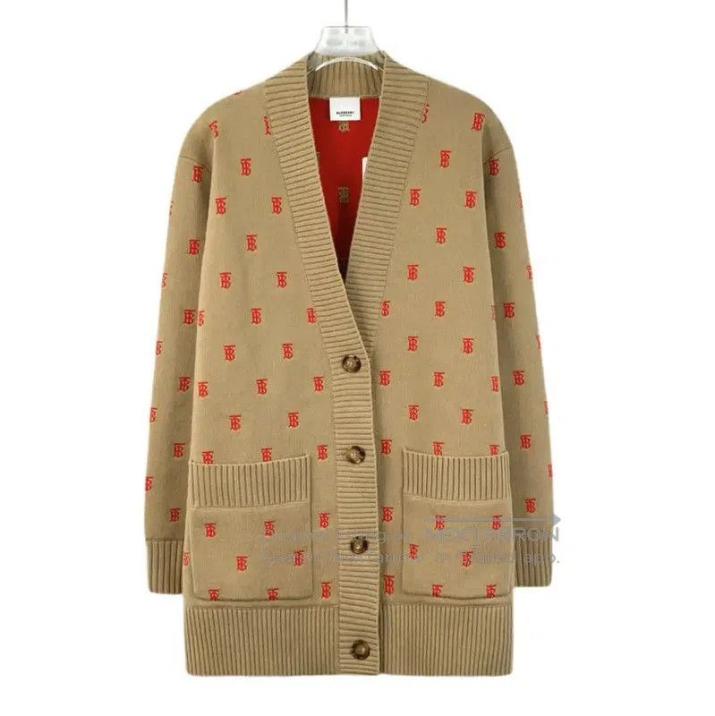 Burberry Burberry Wool Cardigan in Brown with Logo. Size L / US 10 / IT 46 - 1 Thumbnail