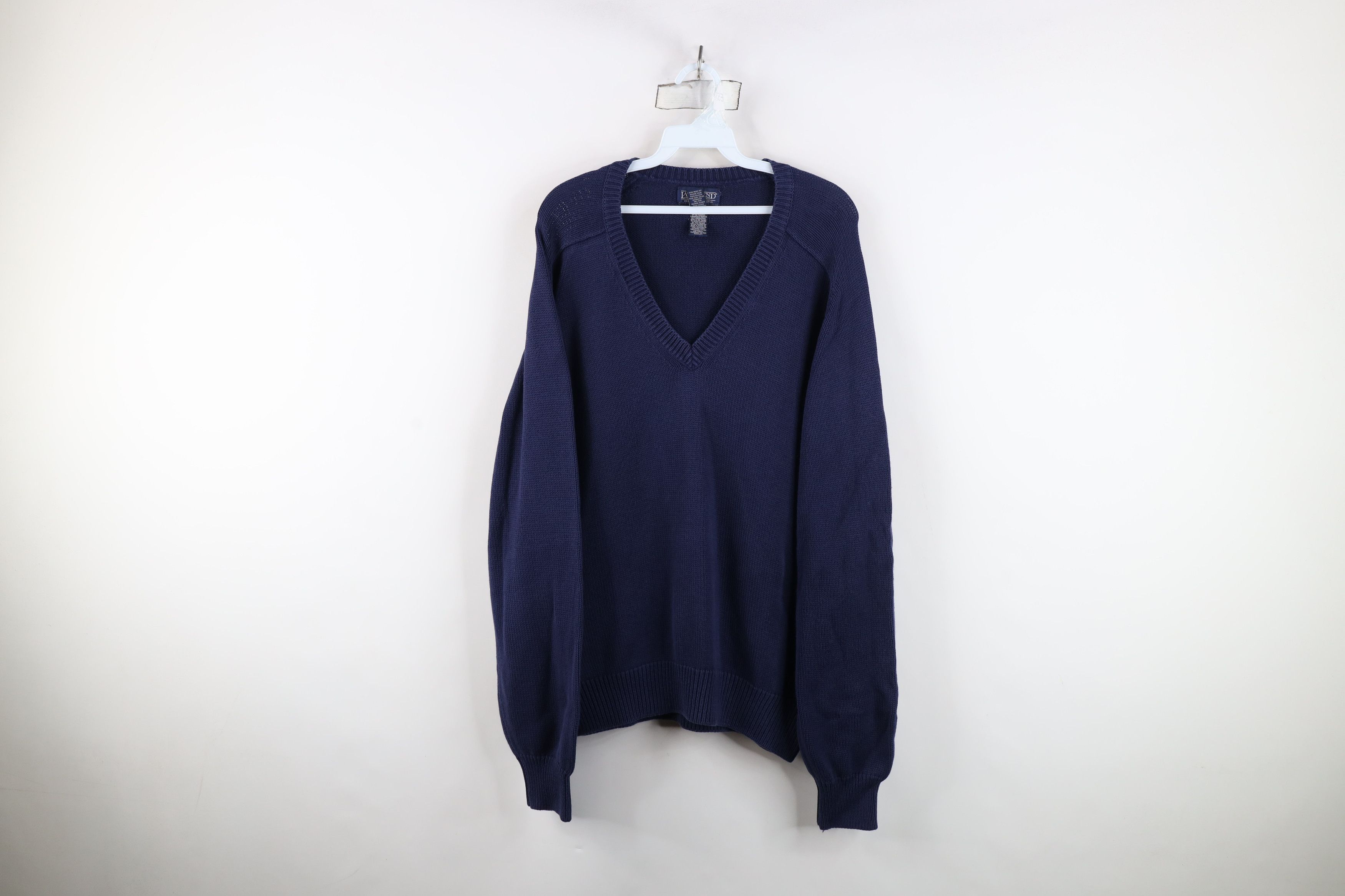 Lands' End Vintage 90s Lands End Cotton Knit V-Neck Sweater Blue USA Size US M / EU 48-50 / 2 - 1 Thumbnail
