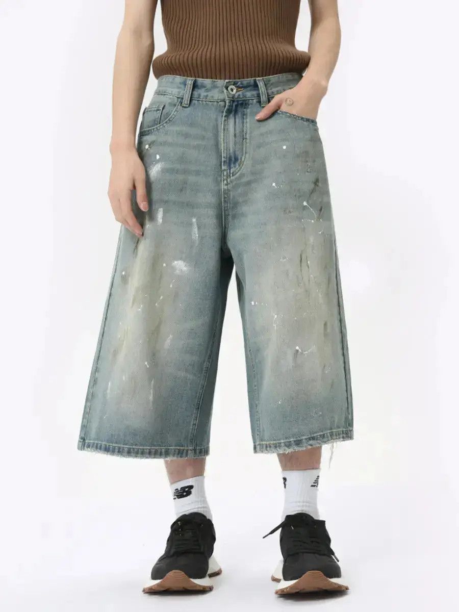 Japanese Brand Retro splashed ink dirty dyed denim shorts Size US 32 / EU 48 - 1 Thumbnail