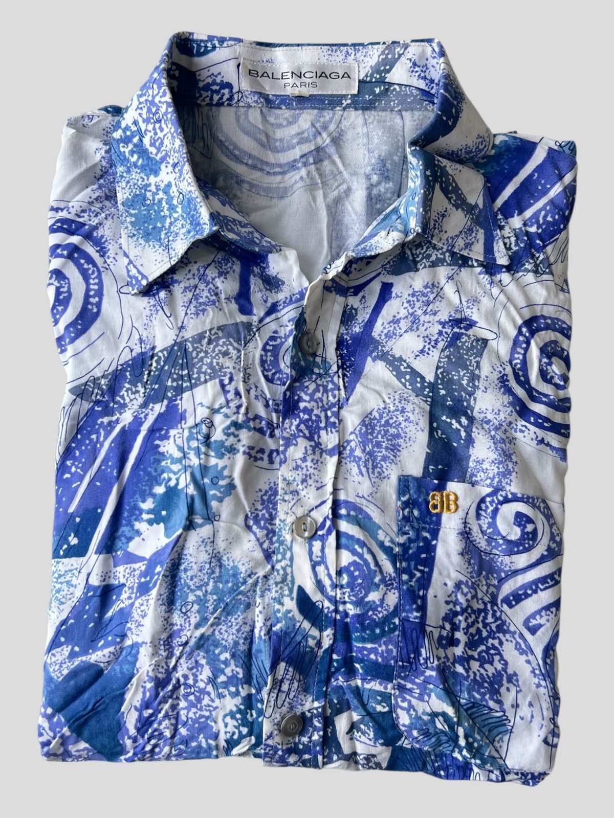 Balenciaga Vintage 1980s Balenciaga Pop Art Psychedelic Rayon Shirt Size US M / EU 48-50 / 2 - 3 Thumbnail