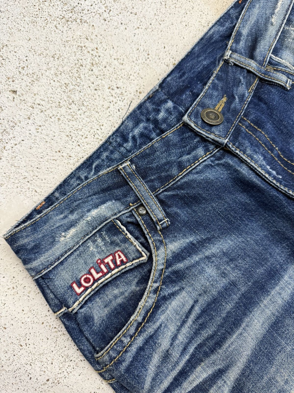 Japanese Brand Lolita Distressed Embroidery Mudwash Whisker Union Jack Pant Size US 29 - 10 Thumbnail