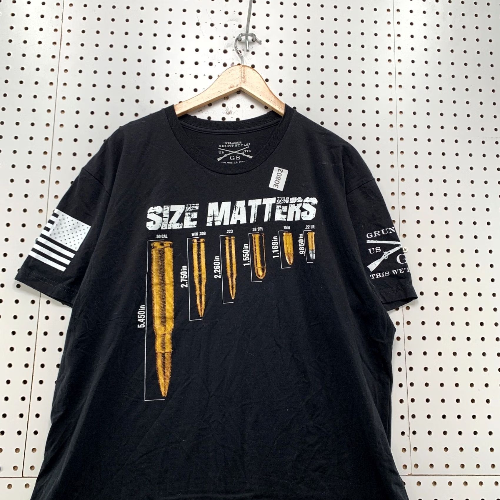 Vintage Grunt Style Shirt Mens 2XL Black SIze Matters Bullets Graphic USA FLag 24.5X31 Size US XXL / EU 58 / 5 - 5 Thumbnail