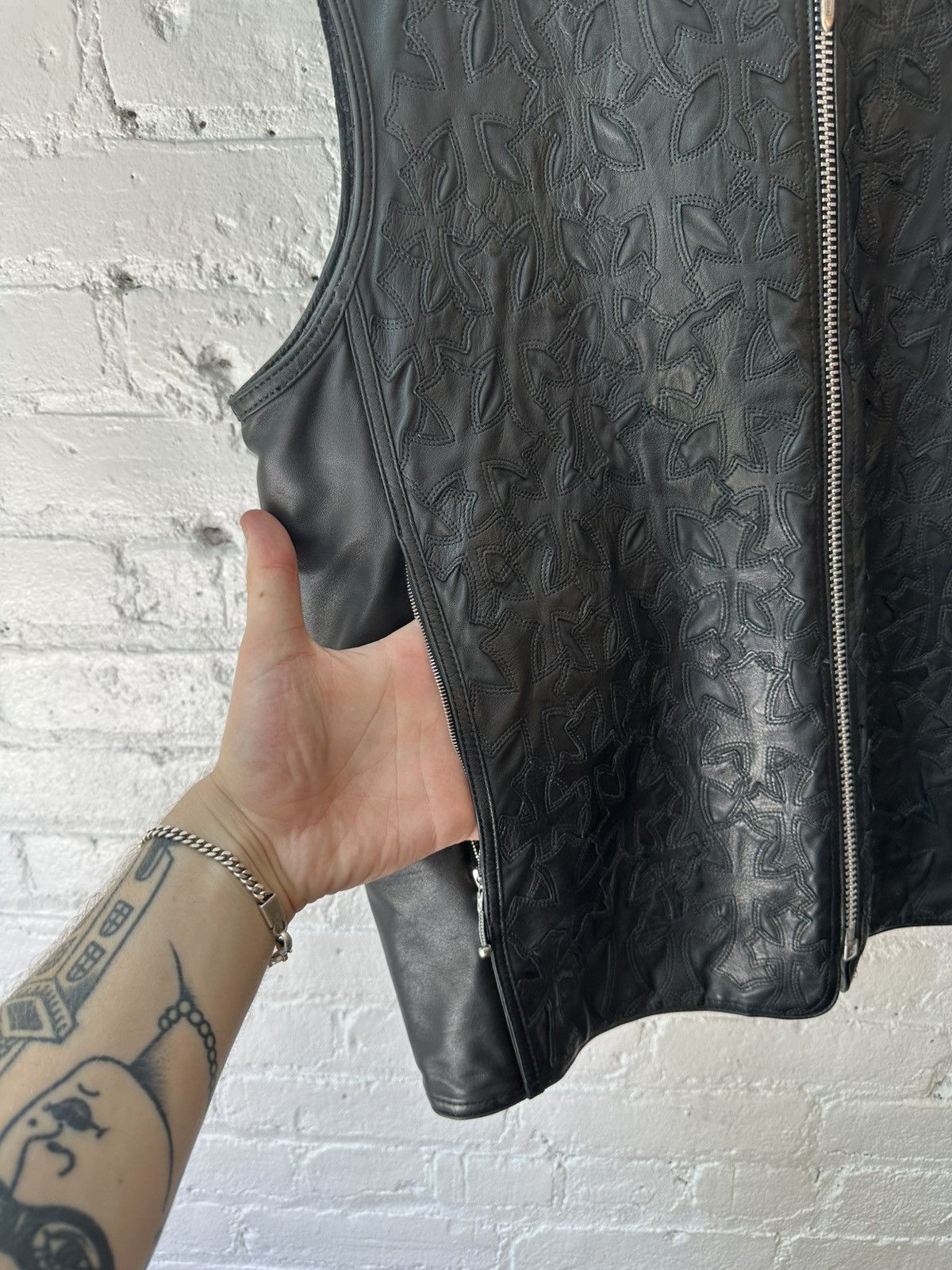 Chrome Hearts FLOODED CHROME HEARTS LEATHER ZIP VEST Size US M / EU 48-50 / 2 - 3 Thumbnail