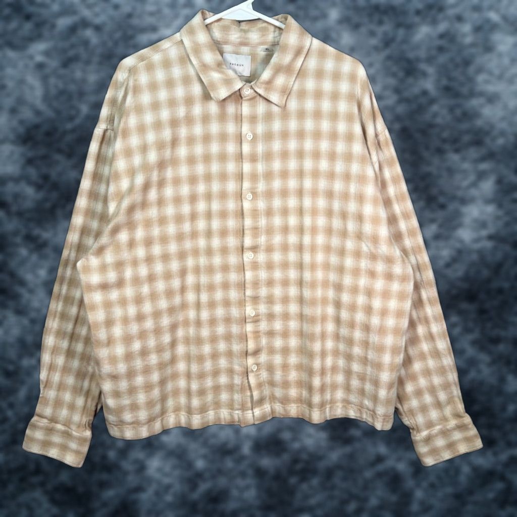 Pacsun PacSun Beige & White Plaid Cotton Button-Up Shirt Mens XL Size Size US XL / EU 56 / 4 - 1 Thumbnail