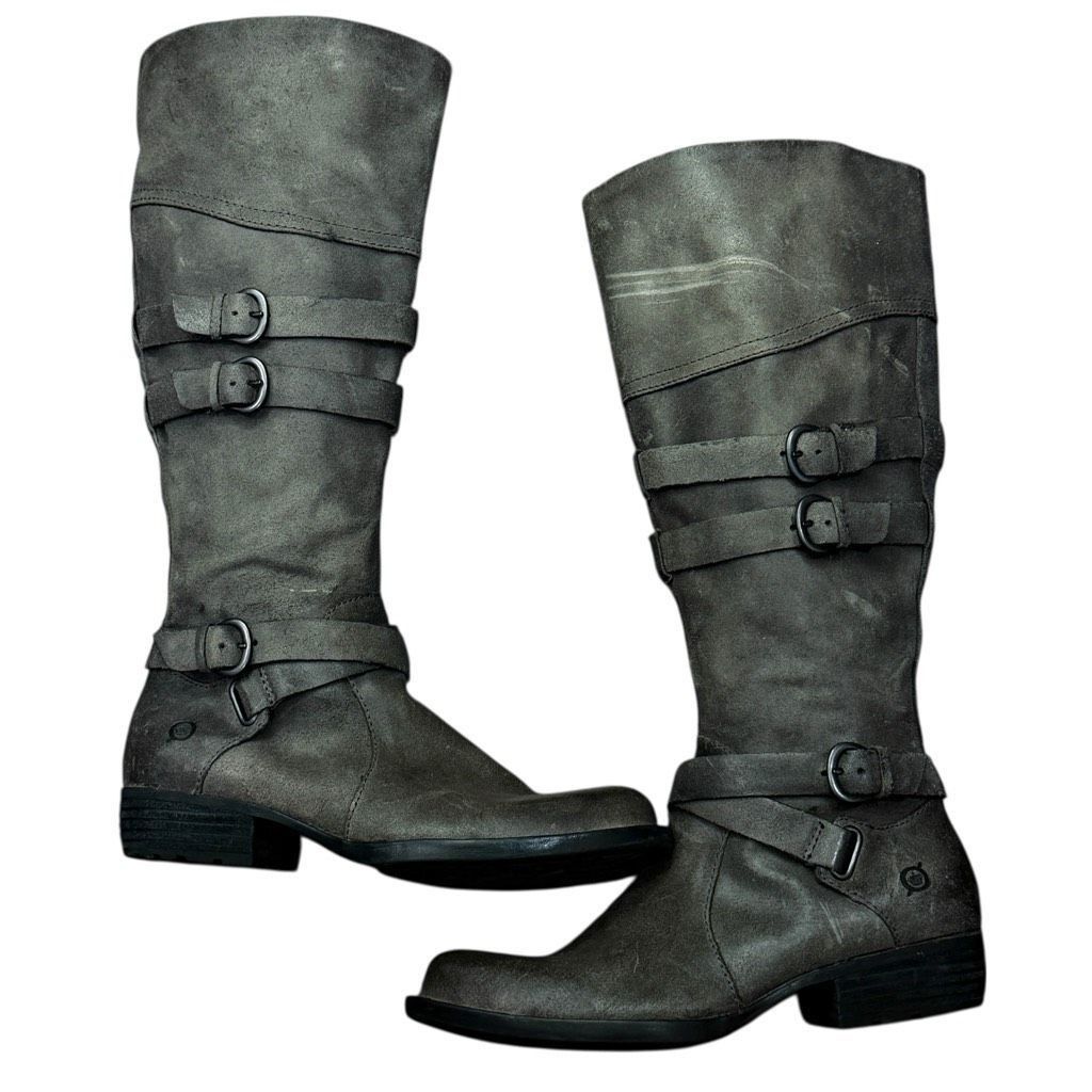 Born BORN Odom Leather Tall Riding Boots Gray Brown Distressed Bu Size US 6.5 / IT 36.5 - 1 Thumbnail