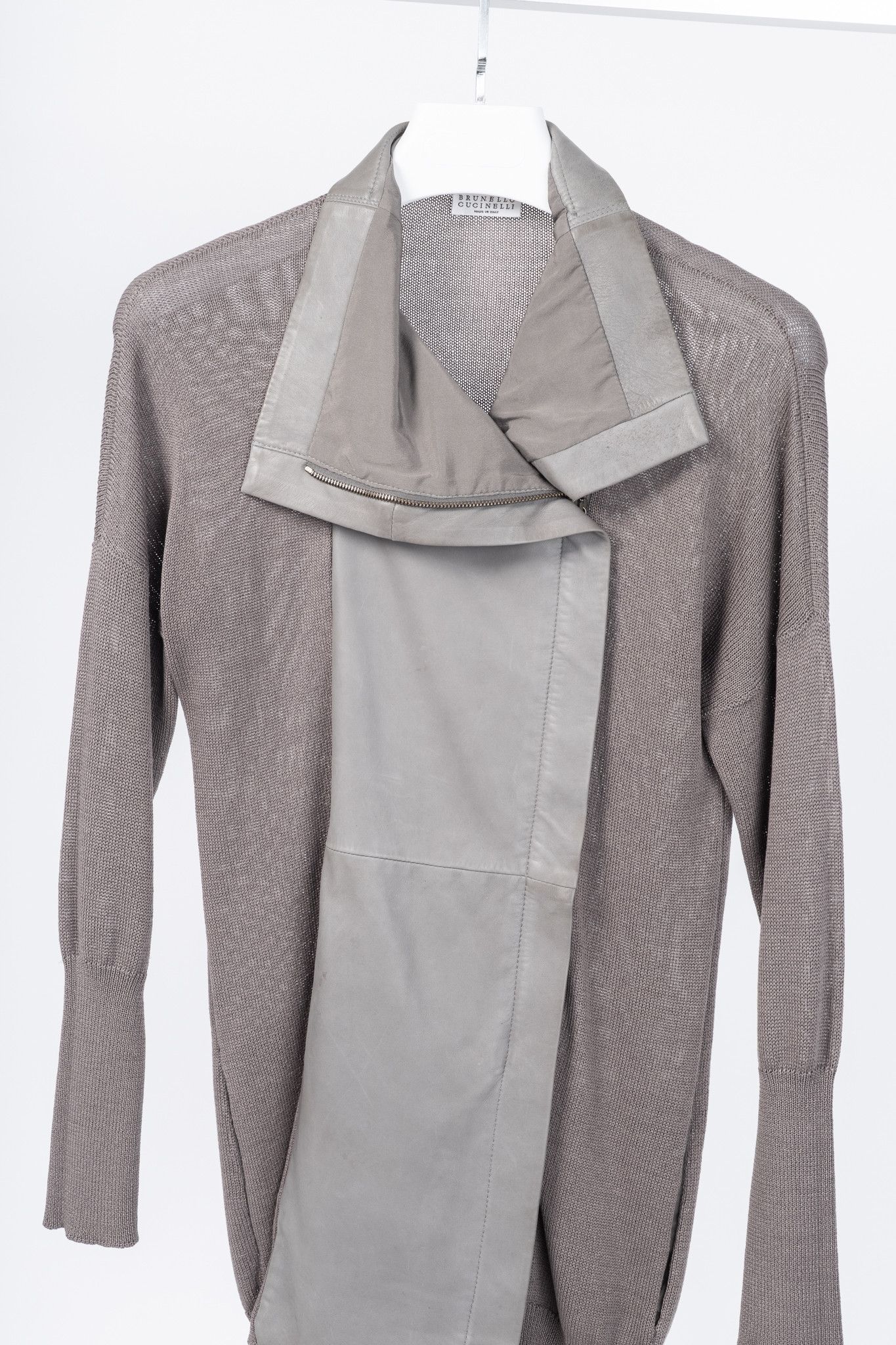 Brunello Cucinelli Brunello Cucinelli Two-Tone Cotton-Knit Leather-Trim Jacket Size S / US 4 / IT 40 - 3 Thumbnail