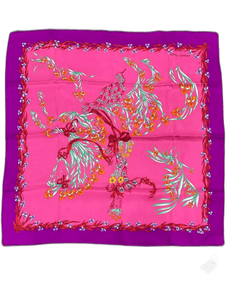 Hermes Silk Scarf with Floral Print